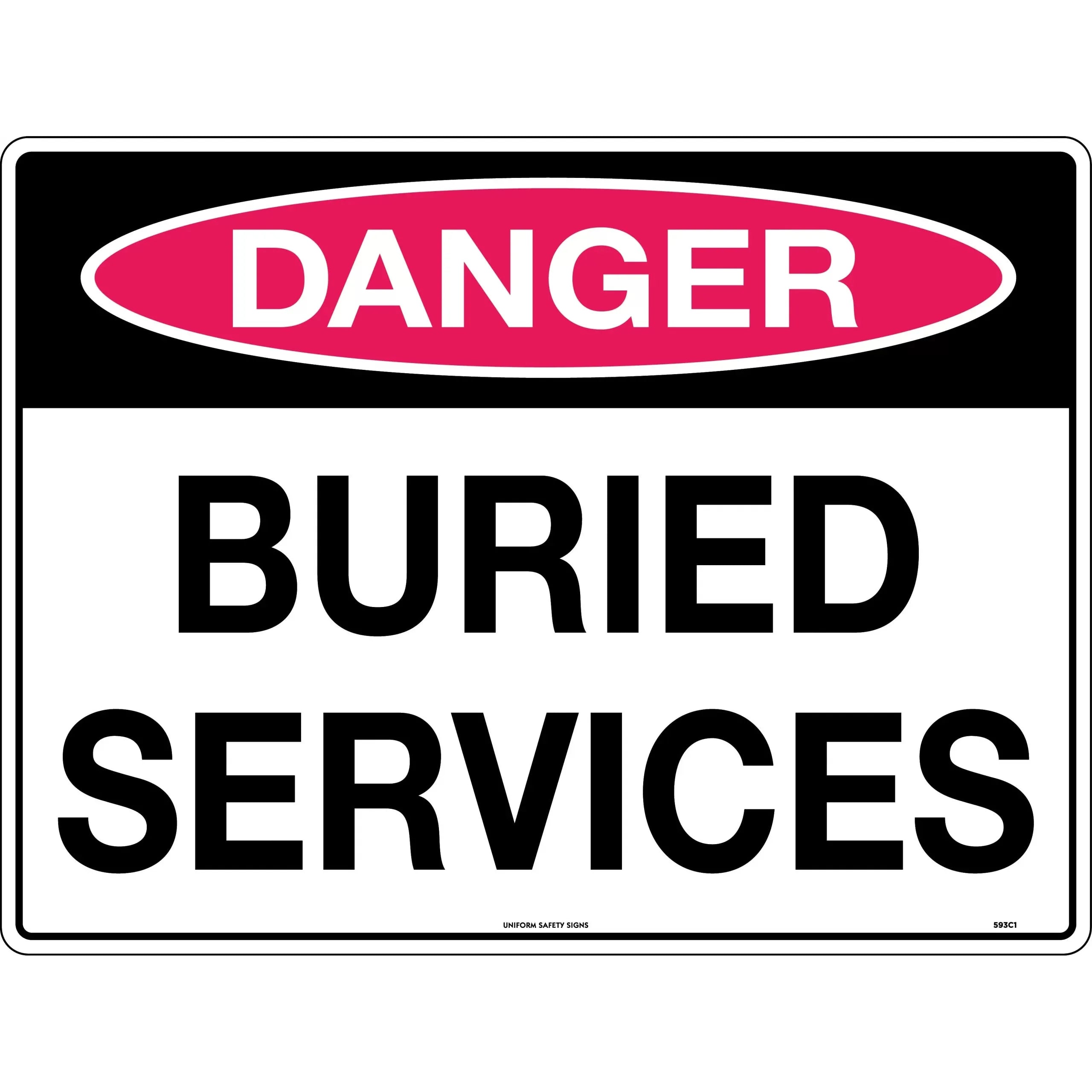 Uniform Safety Signs - 600x400mm - Metal - Class 1 Reflective - Danger Buried Services | 593C1