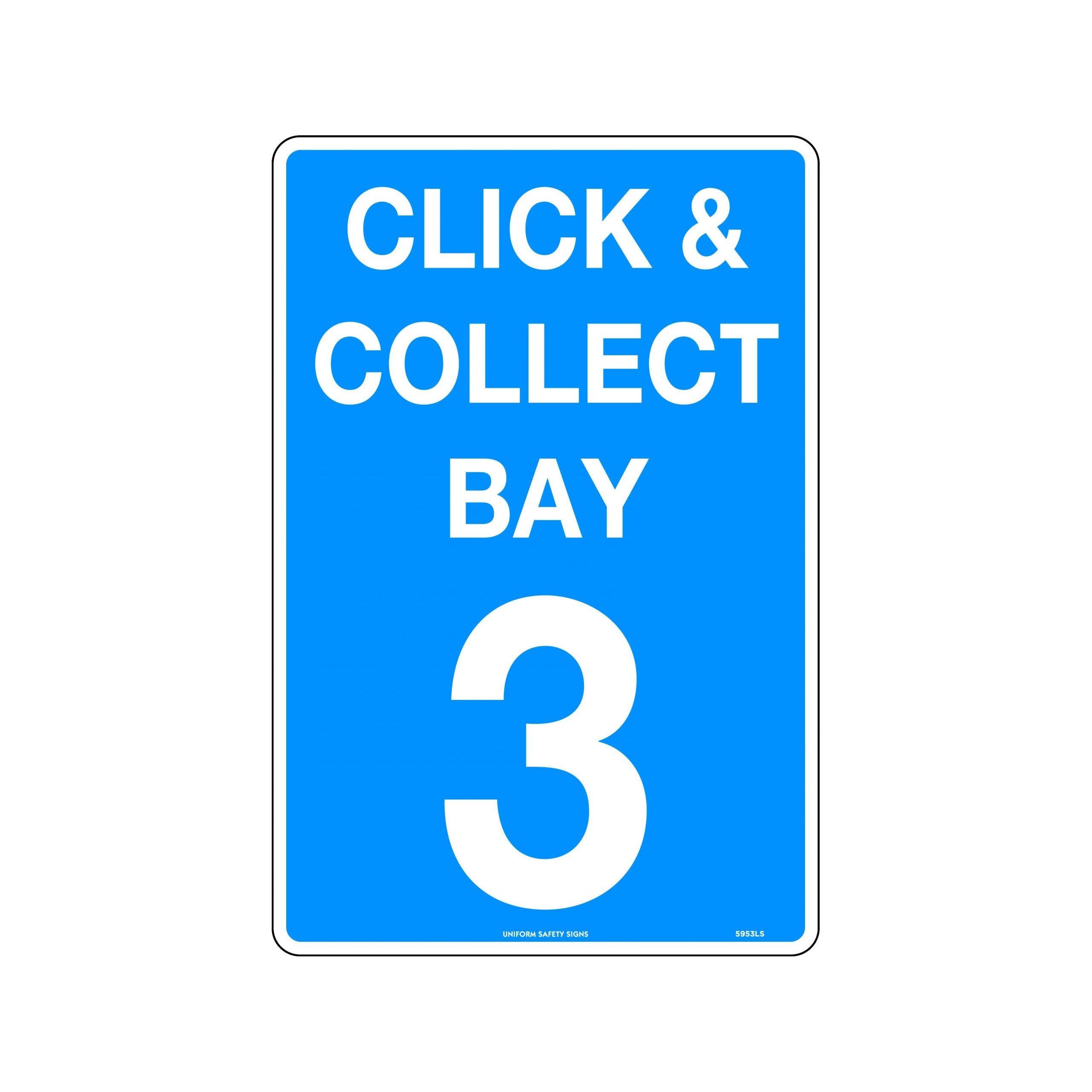 Uniform Safety Signs - 450x300mm - Metal - Click & Collect Bay 3 | 5953LSM