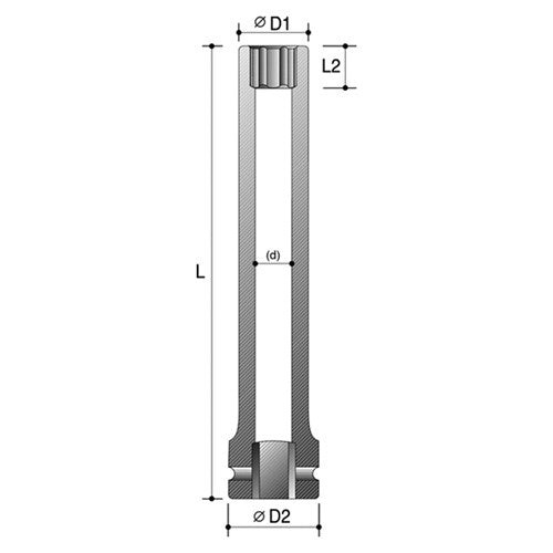 Action 36mm 1/2" Drive 6-point Metric Impact Tube Socket - 250mm