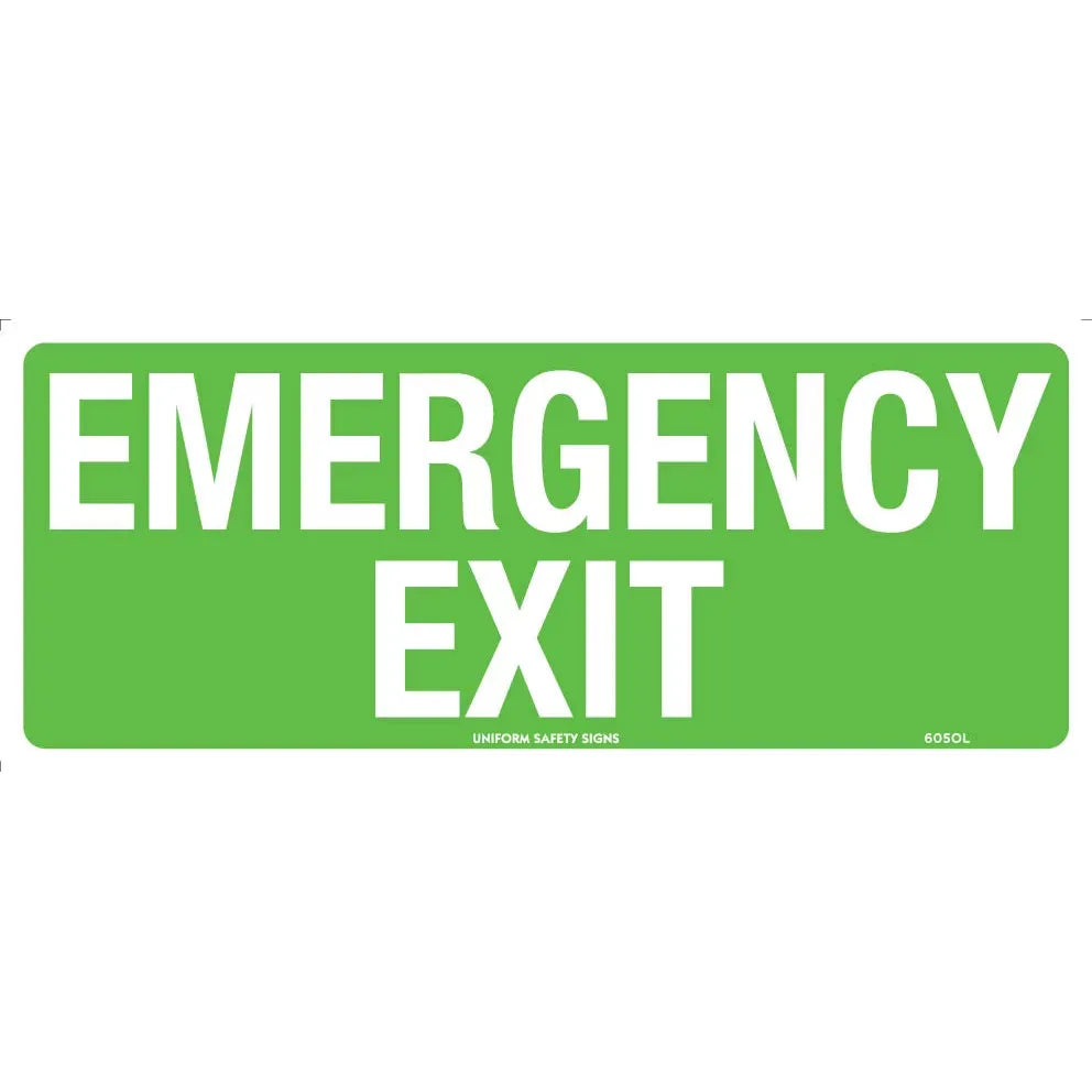 Uniform Safety Signs - 350x145mm - Metal - Luminous - Emergency Exit | 605OLM