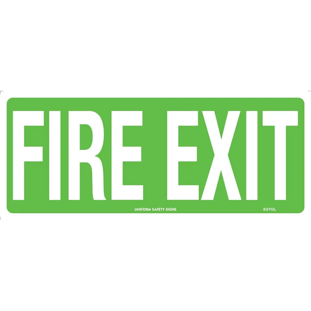 Uniform Safety Signs - 350x145mm - Metal - Luminous - Fire Exit | 607OLM