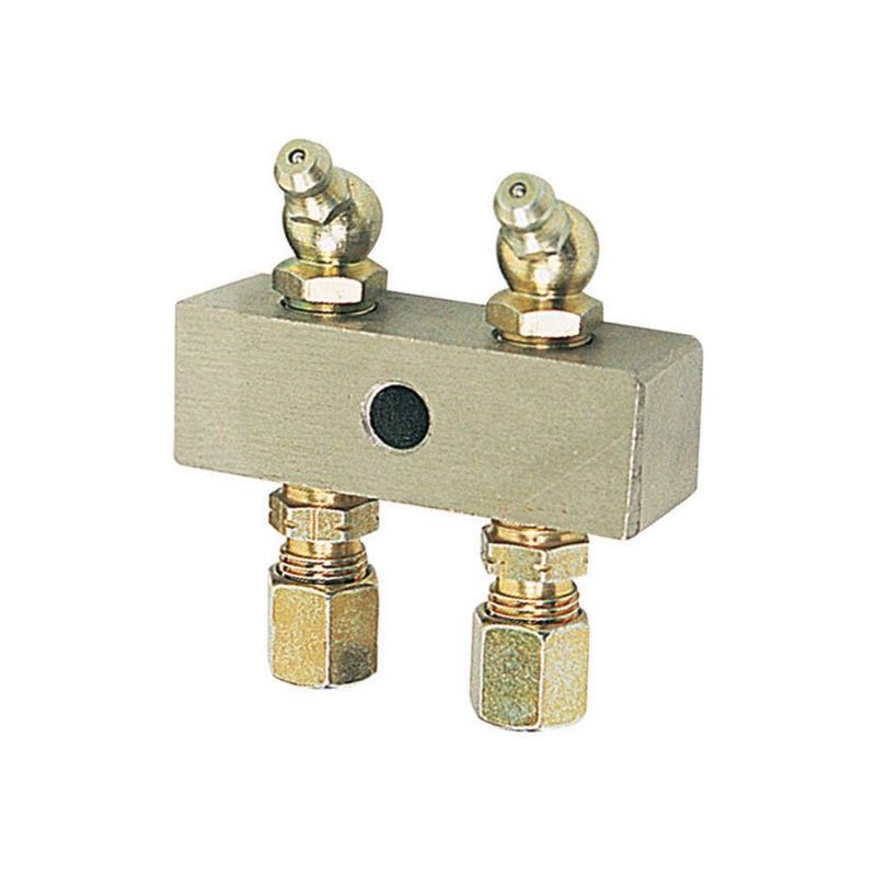 Alemlube - Header Block 2 Outlet C/W 6mm Fittings And Grease Nipples | 6132