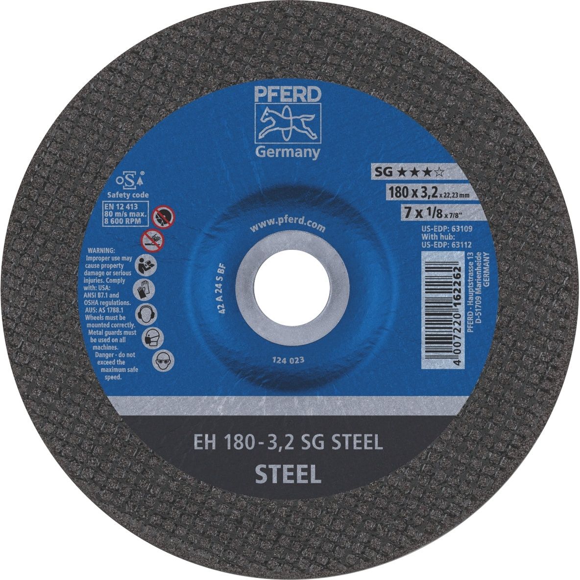 PFERD - Cut-Off Wheel Premium - Raised Hub - EH 180-3.2 SG STEEL | 61323222 25