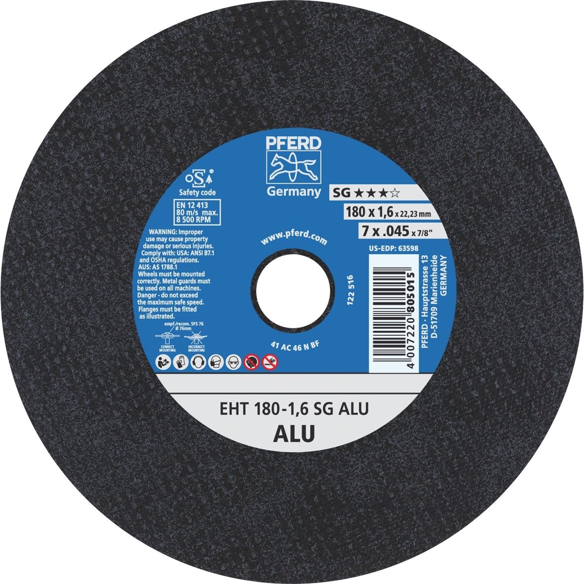 PFERD - ULTRA-THIN Cut-Off Wheel PREMIUM - ALUMINIUM EHT 180-1.6 A 46 N SG ALU | 61326119 25
