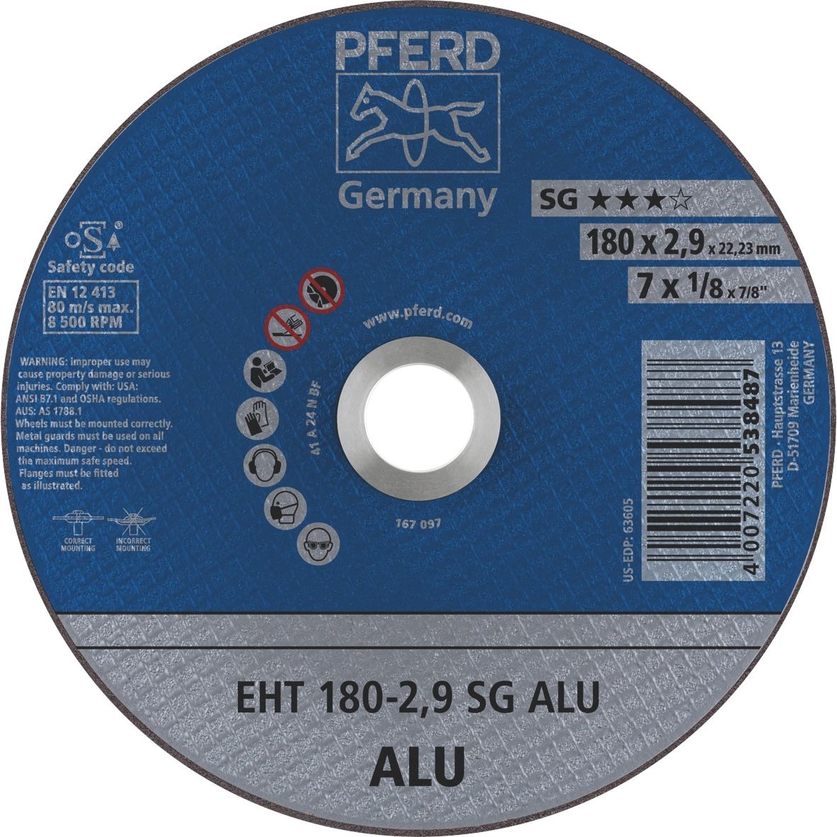 PFERD - Flat Cut-Off Wheel PREMIUM - ALUMINIUM EHT 180-2.9 A 24 N SG-ALU | 61326323 25