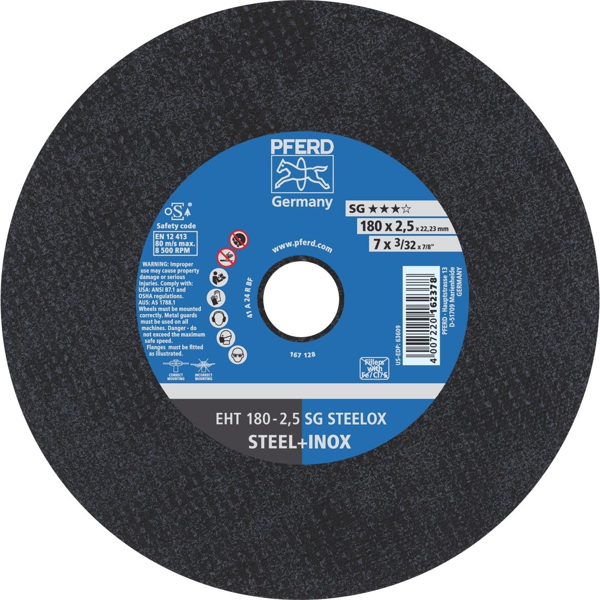 PFERD - Flat Cut-Off Wheel PREMIUM - EHT 180-2.5 STEEL/INOX | 61326422 25