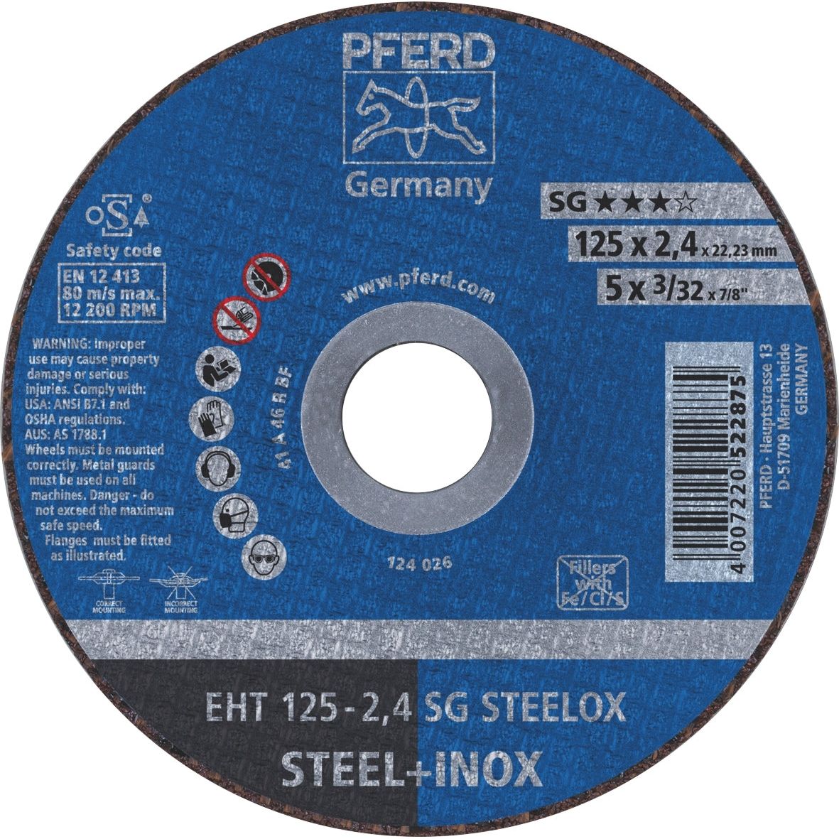 PFERD - Flat Cut-Off Wheel PREMIUM - INOX EHT 125-2.4 A 46 R SG-INOX | 61331432 1