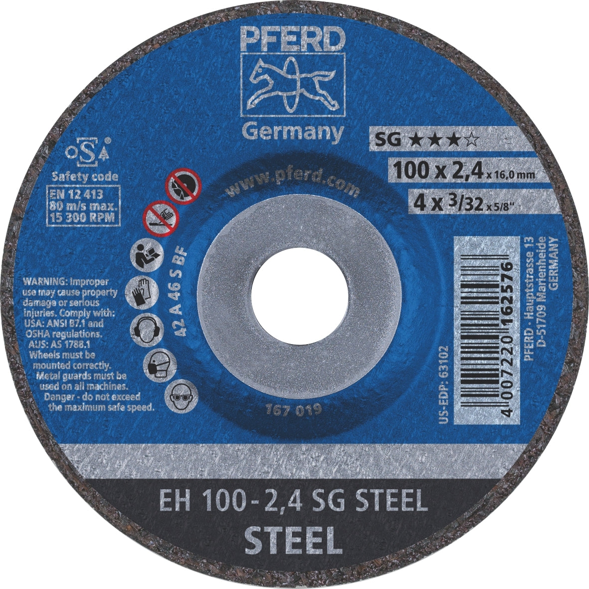 PFERD - Cut-Off Wheel Premium - Raised Hub - STEEL EH 100-2.4 A 46 S SG | 61339116 1