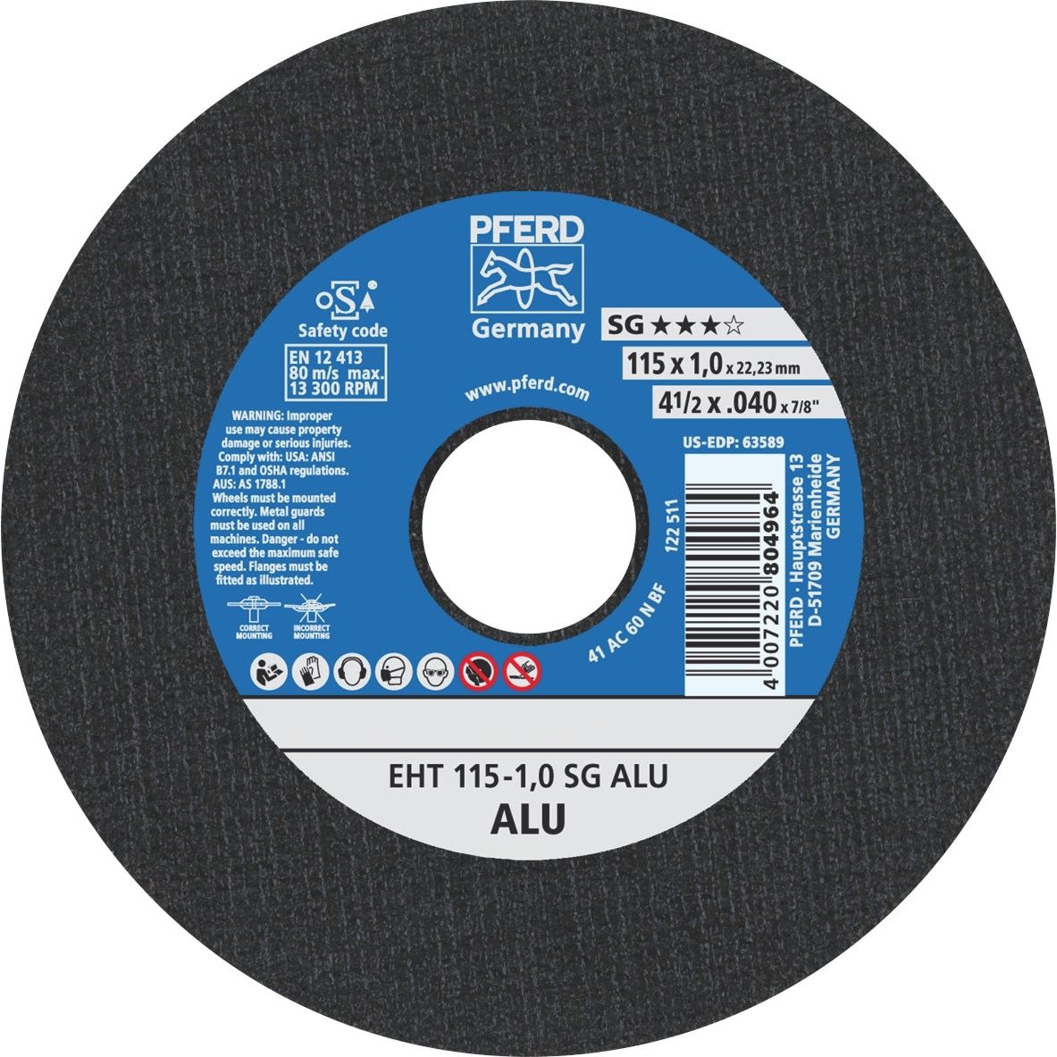 PFERD - ULTRA-THIN Cut-Off Wheel PREMIUM - ALUMINIUM EHT 115-1.0 A 60 N SG ALU | 61340415 1