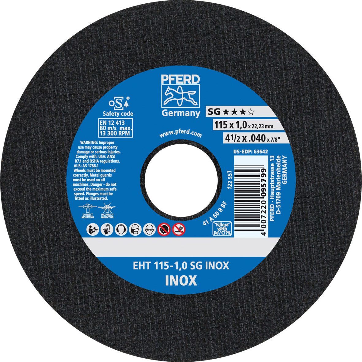 PFERD - EXTRA SLIM Cut-Off Wheel PREMIUM - INOX Stainless Steel - 115 x 1.0mm | 61340416 1