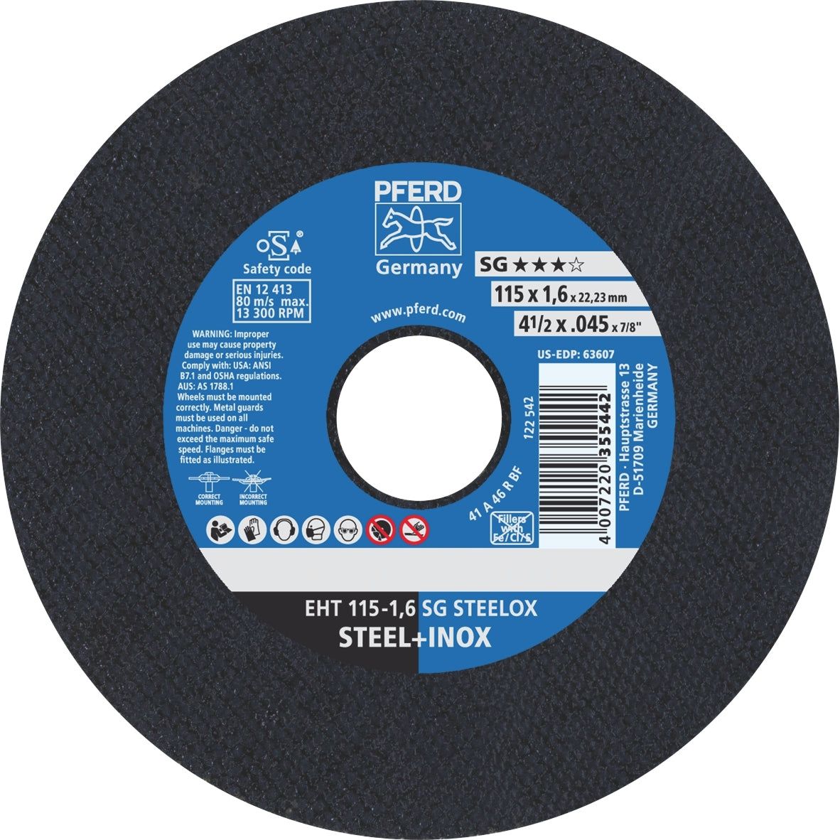PFERD - Cut-Off Wheel ULTRA-THIN PREMIUM (4 1/2") 115mm x 1.6mm INOX Stainless Steel | 61340422 1