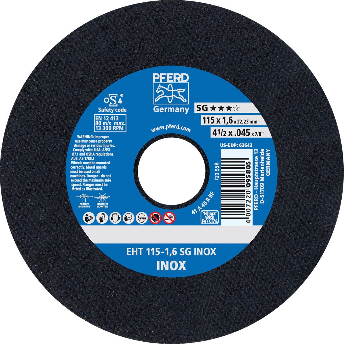 PFERD - EXTRA SLIM Cut-Off Wheel PREMIUM - INOX Stainless Steel - 115 x 1.6mm | 61340424 1