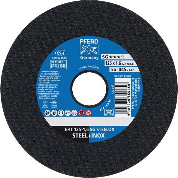 PFERD - Cut-Off Wheel ULTRA-THIN (5") 125mm x 1.6mm PREMIUM - INOX Stainless Steel | 61341122 1