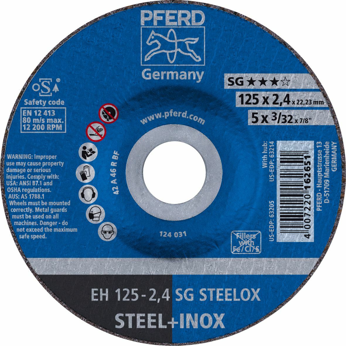 PFERD - Cut-Off Wheel Premium - Raised Hub - INOX EH 125-2.4 A 46 R SG-INOX | 61341222 1