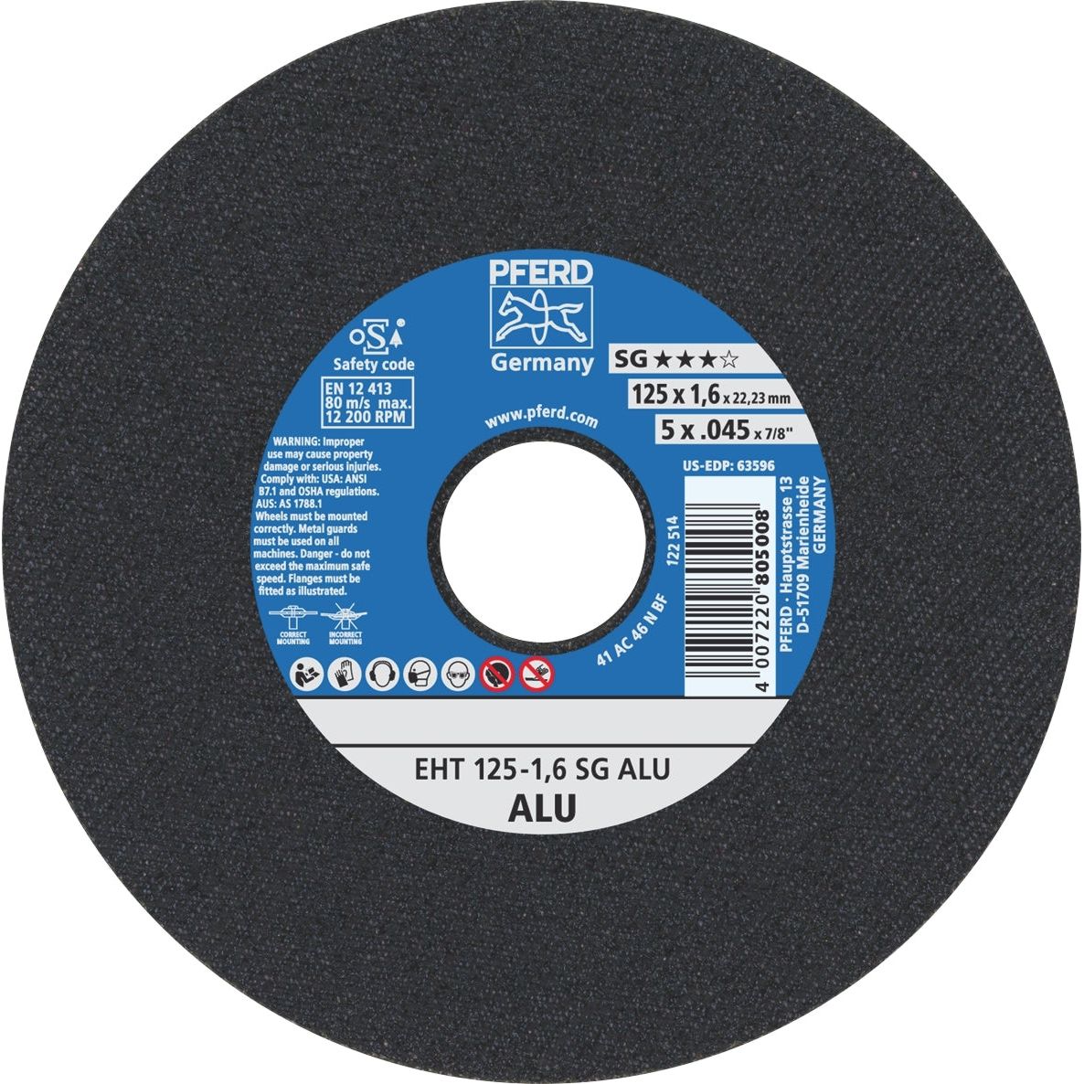 PFERD - ULTRA-THIN Cut-Off Wheel PREMIUM - ALUMINIUM EHT 125-1.6 A 46 N SG ALU | 61341225 1