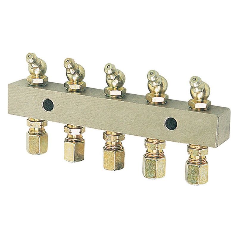 Alemlube - Header Block 5 Outlet C/W 6mm Fittings And Grease Nipples | 6135