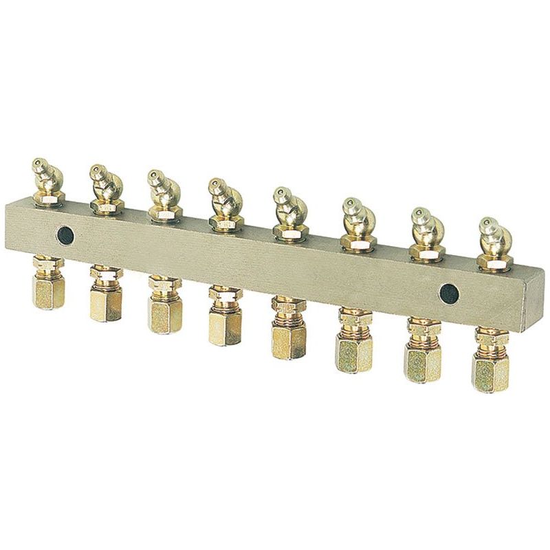 Alemlube - Header Block 8 Outlets C/W 6mm Fittings And Grease Nipples | 6138