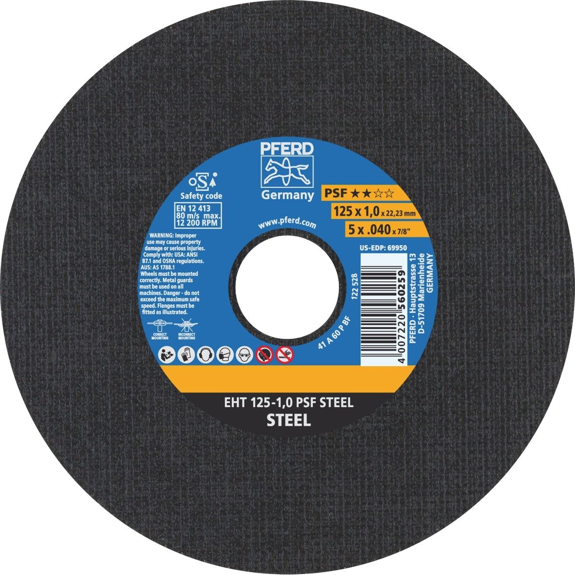 PFERD - ULTRA THIN Flat Cut-Off Wheel GP - STEEL EHT 125-1.0 A 60 P PSF | 61719010 25