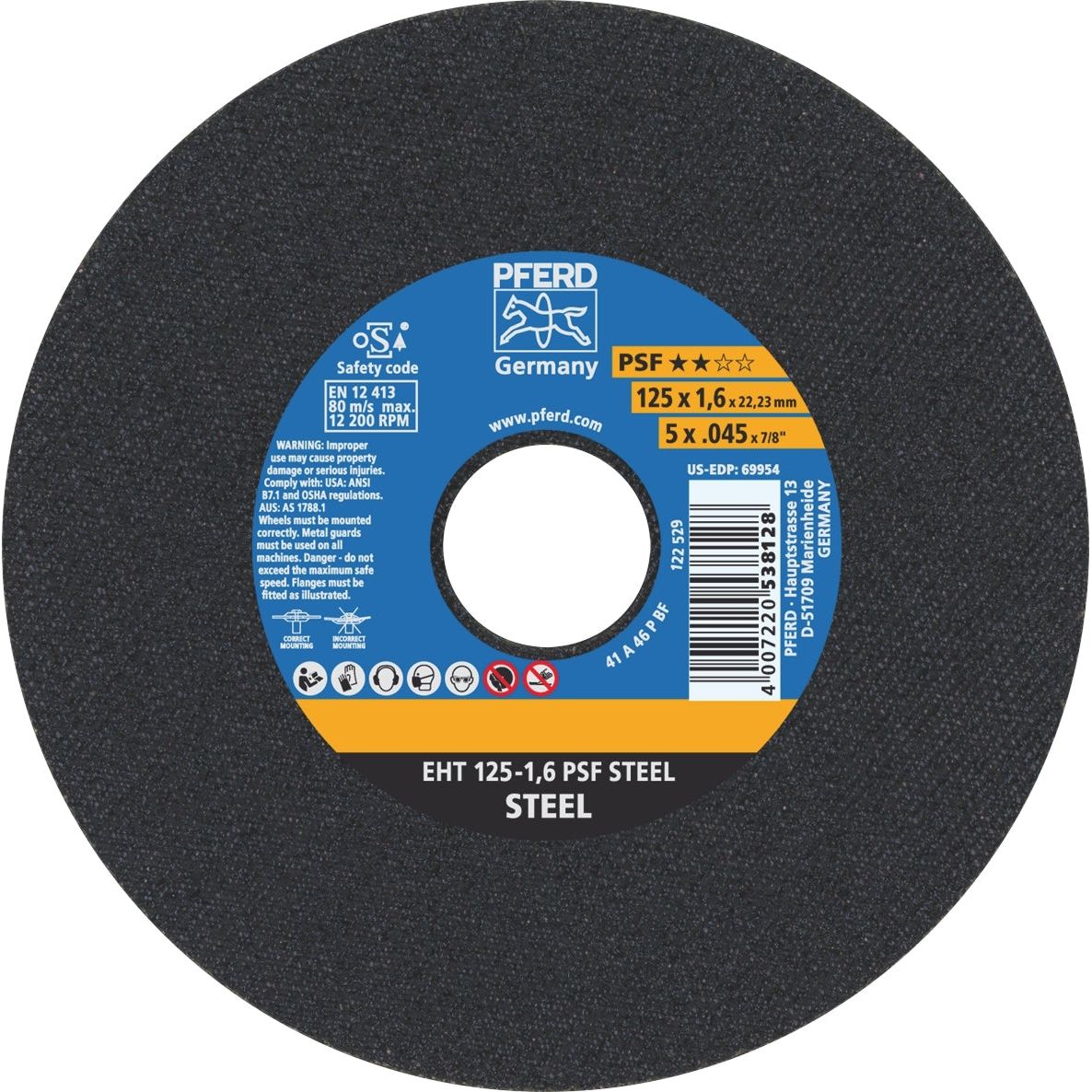 PFERD - ULTRA THIN Flat Cut-Off Wheel GP - STEEL EHT 125-1.6 A 46 P PSF | 61719021 1