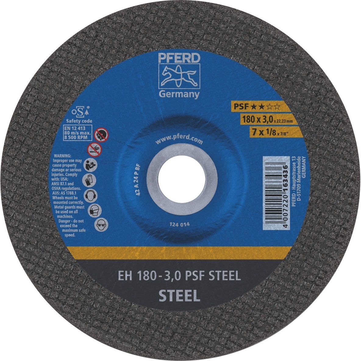 PFERD - Cut-Off Wheel GP - Raised Hub - EH 180-3.0 PSF STEEL | 61723222 25