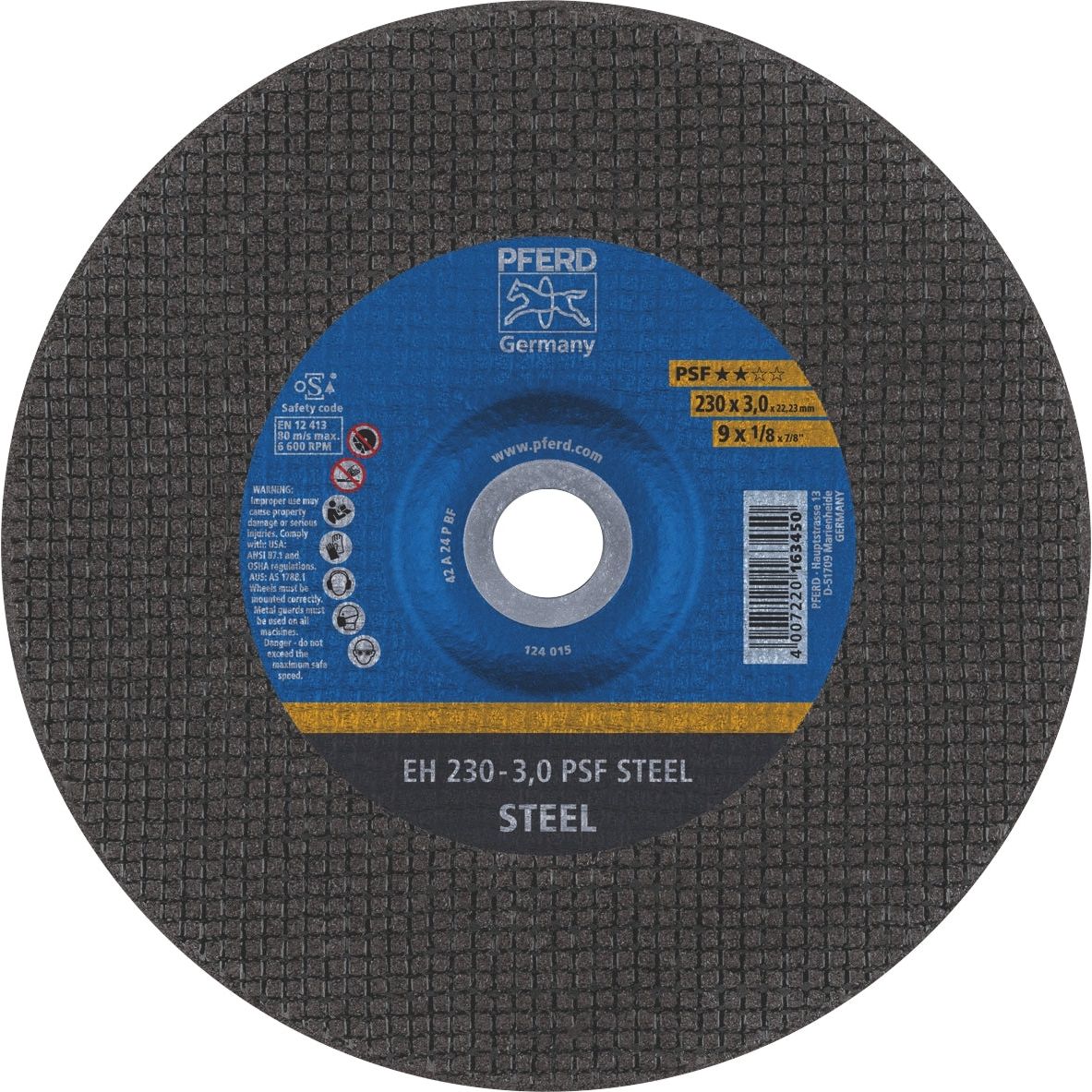 PFERD - Cut-Off Wheel GP - Raised Hub - STEEL EH 230-3.0 A 24 P PSF | 61724222 25