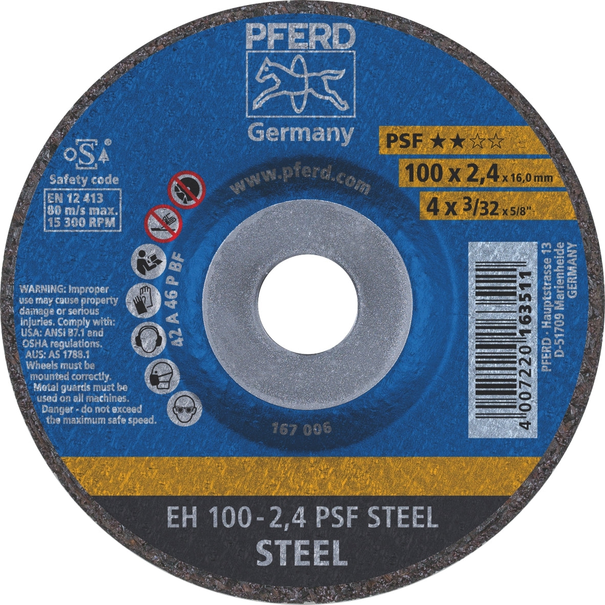 PFERD - Cut-Off Wheel GP - Raised Hub - STEEL EH 100-2.4 A 46 P PSF | 61739116 25