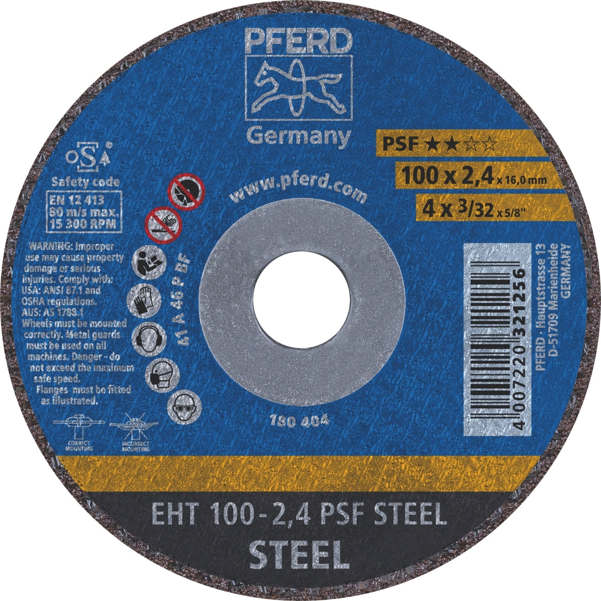 PFERD - Flat Cut-Off Wheel GP - STEEL EHT 100-2.4 A 46 P PSF | 61741116 25