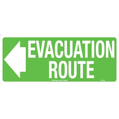 Uniform Safety Signs - 350x145mm - Self Adhesive - Luminous - Evacuation Route (with left arrow) | 619OLA