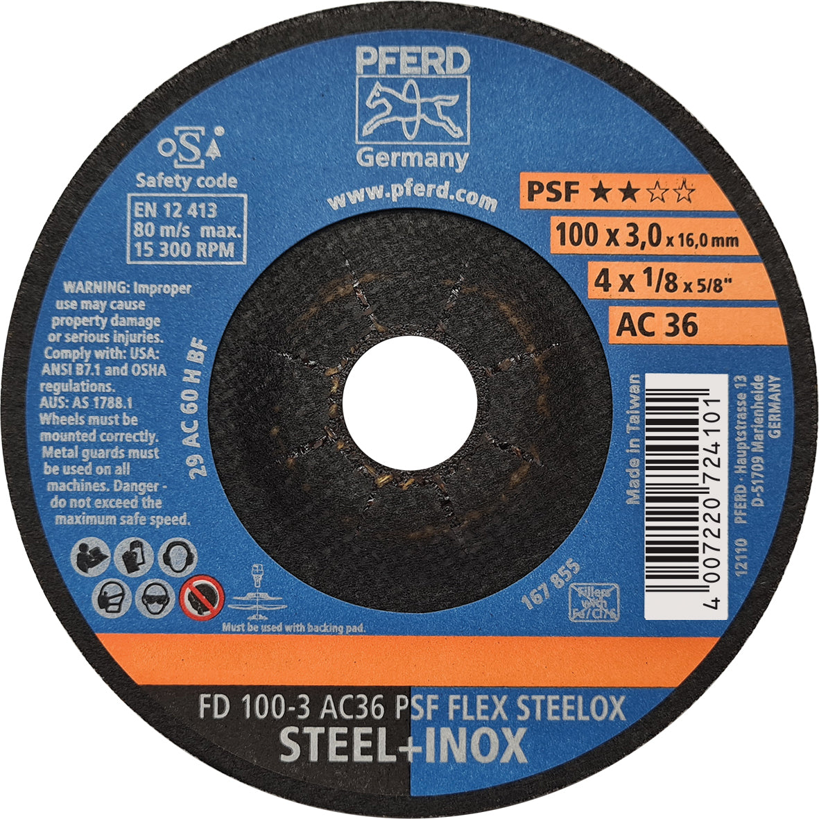 PFERD - AC Blending Wheel - GP INOX / STEEL x2 Pads with each Box FD 100-3 AC 36 H PSF-FLEX | 62051036 20