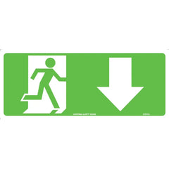 Uniform Safety Signs - 350x145mm - Self Adhesive - Luminous - Running Man with Arrow Down | 630OLA