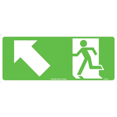 Uniform Safety Signs - 350x145mm - Self Adhesive - Luminous - Running Man with Arrow Up/Left | 633OLA