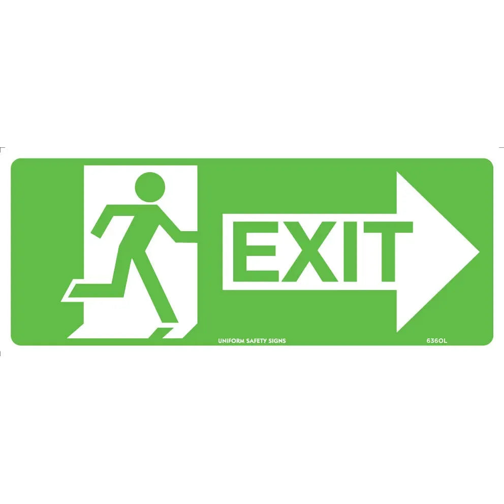 Uniform Safety Signs - 350x145mm - Poly - Non Luminous - Running Man With Exit and Right Arrow | 636OLP