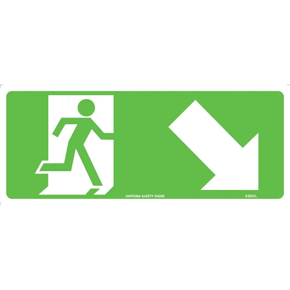 Uniform Safety Signs - 350x145mm - Poly - Non Luminous - Running Man with Arrow Down/Right | 638OLP