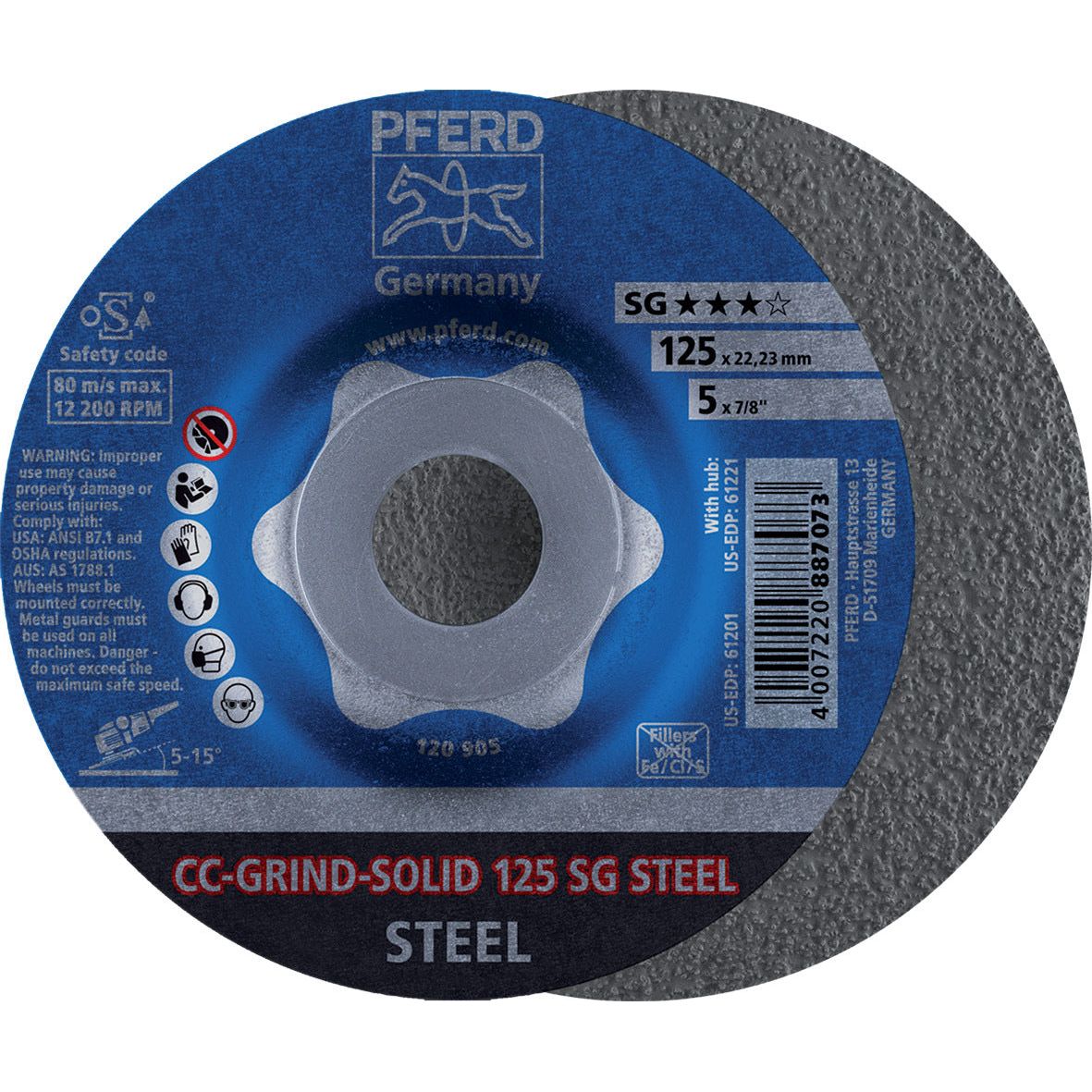 PFERD - CC-GRIND-SOLID Grinding Disc 125mm SG STEEL | 64185125 1