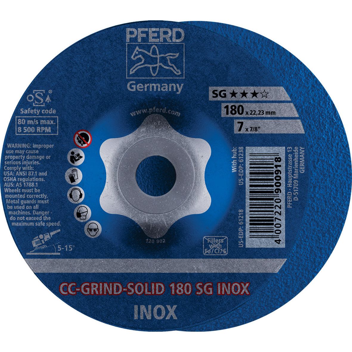 PFERD - CC-GRIND-SOLID Grinding Disc 180mm SG INOX | 64186180 10