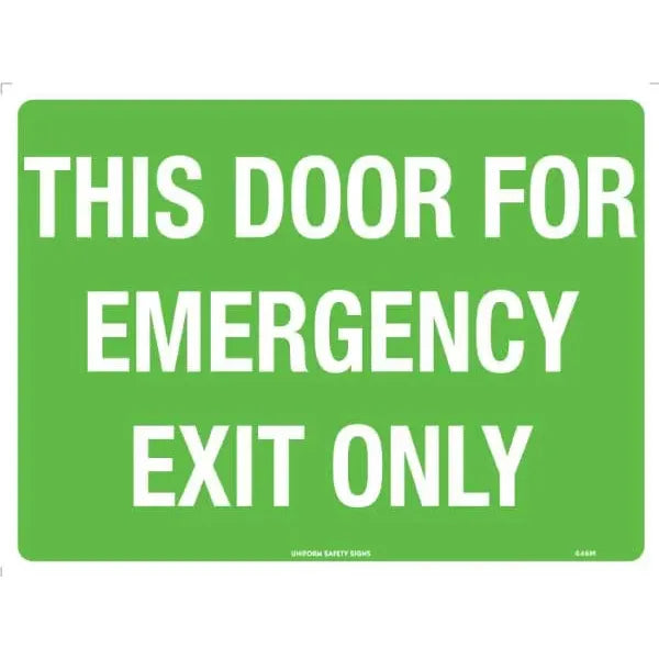 Uniform Safety Signs - 300x225mm - Poly - This Door For Emergency Exit Only | 646MP