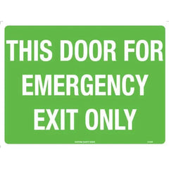 Uniform Safety Signs - 300x225mm - Poly - This Door For Emergency Exit Only | 646MP