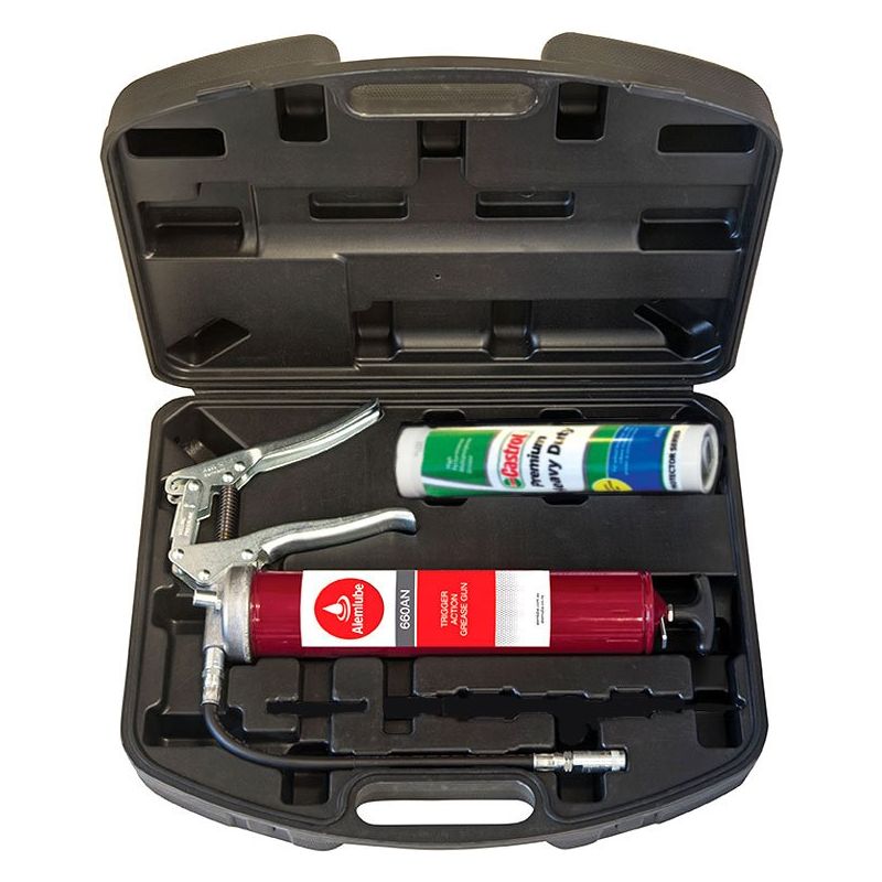 Alemlube - Trigger Action Grease Gun With Castrol Grease Cartridge And Carry Case | 660ANP5