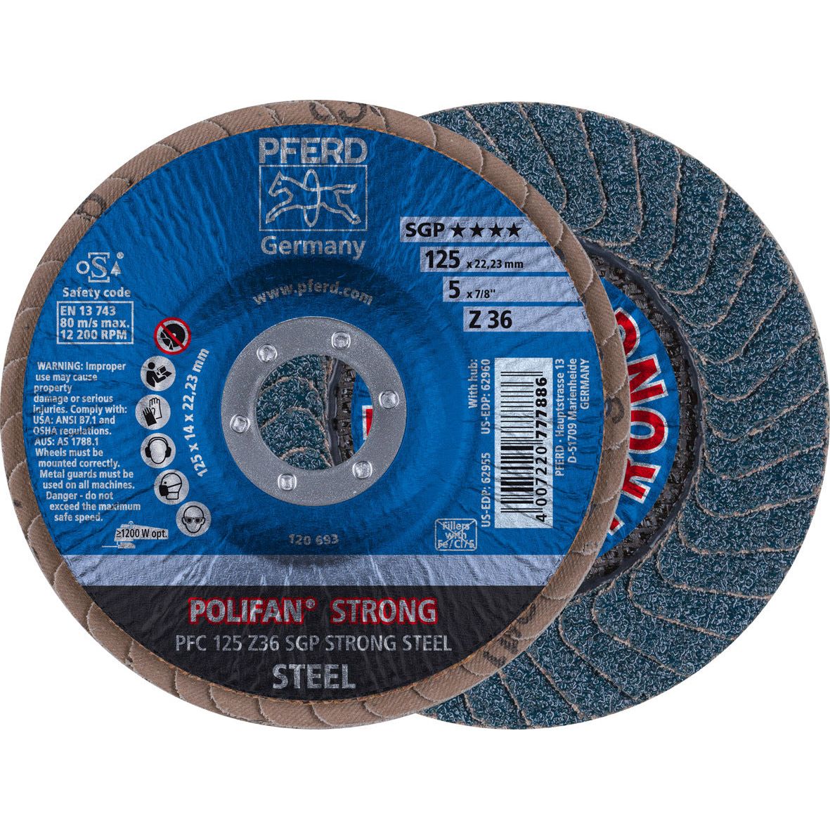 PFERD - POLIFAN Flap Disc Zirconia - STEEL PFC 125 Z 36 SGP-STRONG | 67788025 5