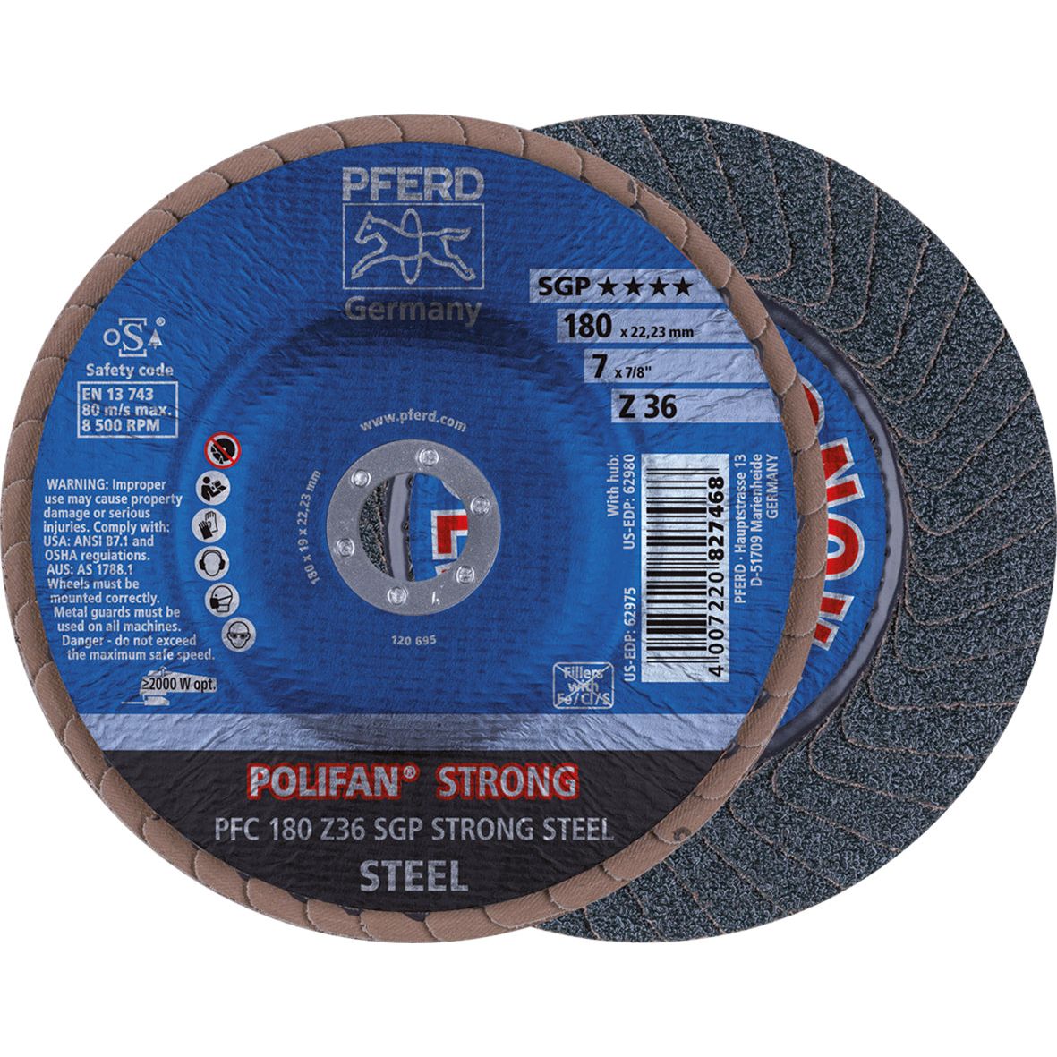 PFERD - POLIFAN Flap Disc Zirconia - STEEL PFC 180 Z 36 SGP-STRONG | 67788080 5