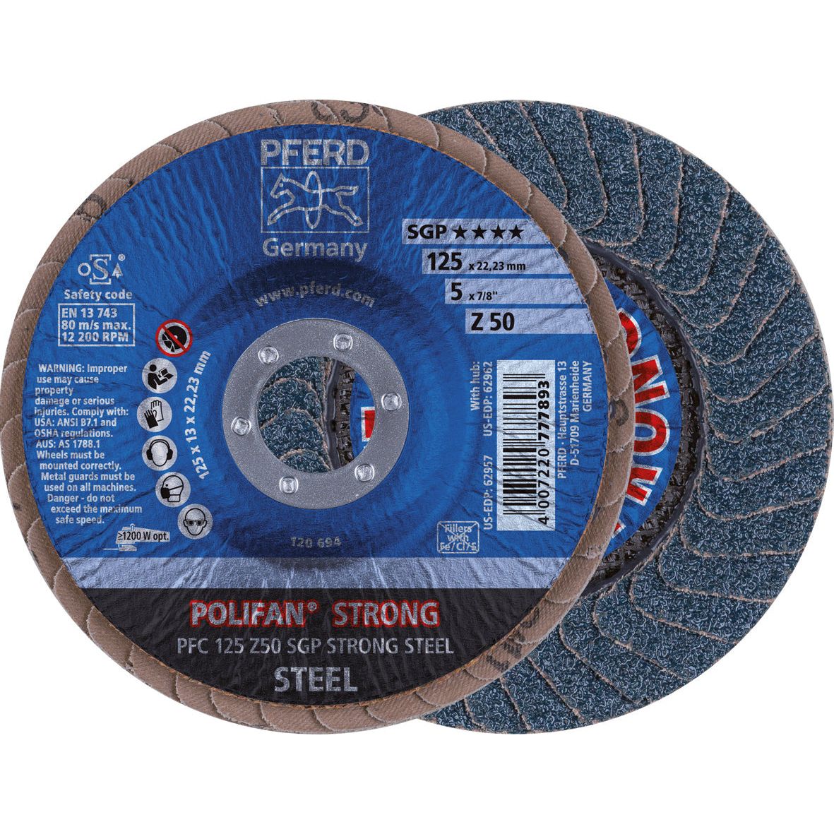 PFERD - POLIFAN Flap Disc Zirconia - STEEL PFC 125 Z 50 SGP-STRONG | 67788125 5