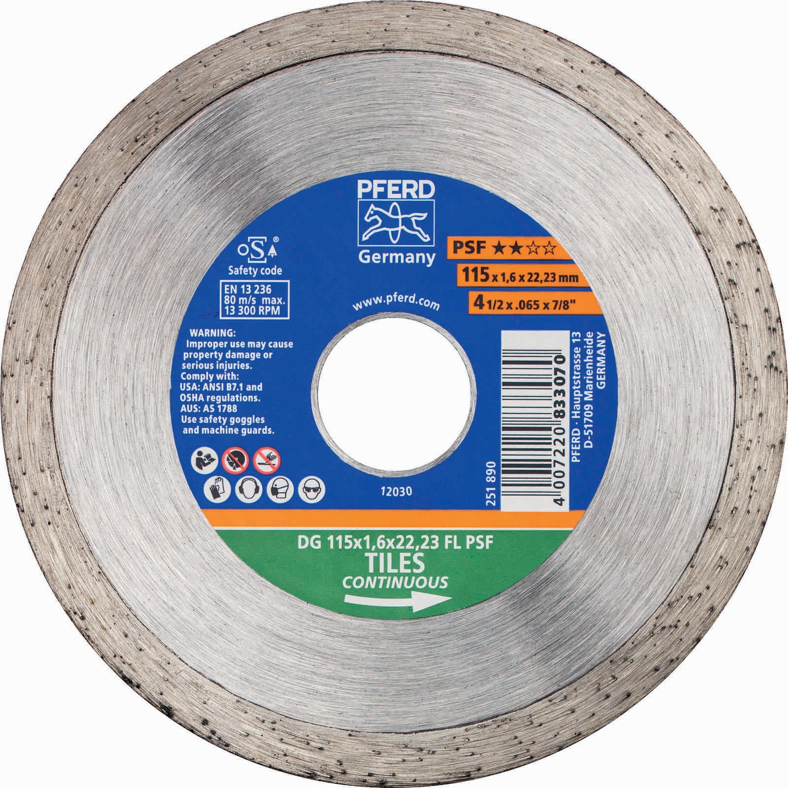 PFERD - Diamond Cut-Off Wheel GP - Continuous Type DG-FL 115 x 1.6 x 22.23 FL PSF | 68300040 1