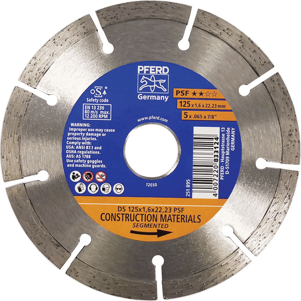 PFERD - Diamond Cut-Off Wheel GP - Segmented Type DS 125 x 1.6 x 22.23 PSF | 68300045 1