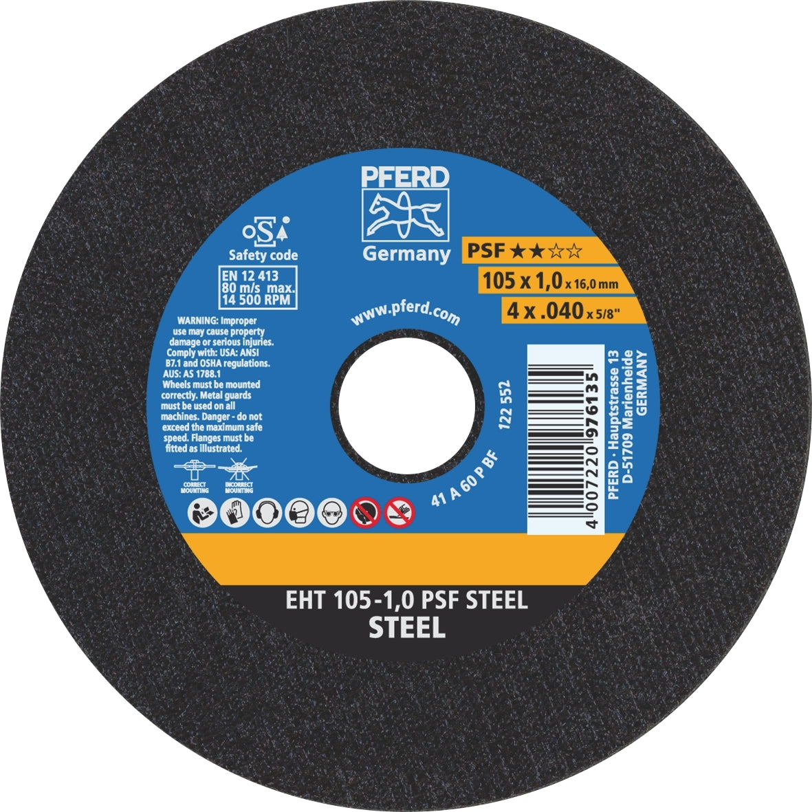 PFERD - ULTRA THIN Flat Cut-Off Wheel GP - STEEL EHT 105-1.0 A 60 P PSF | 69121029 25