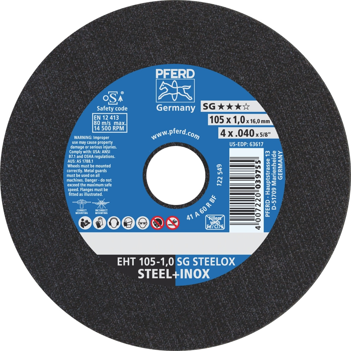 PFERD - Cut-Off Wheel ULTRA-THIN (4") 105mm x 1.0mm PREMIUM - INOX Stainless Steel | 69121043 1