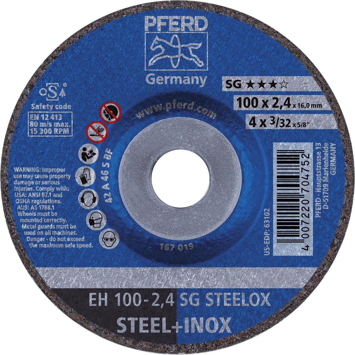 PFERD - Cut-Off Wheel Premium - Raised Hub - INOX EH 100-2.4 A 46 R SG-INOX | 69901433 1