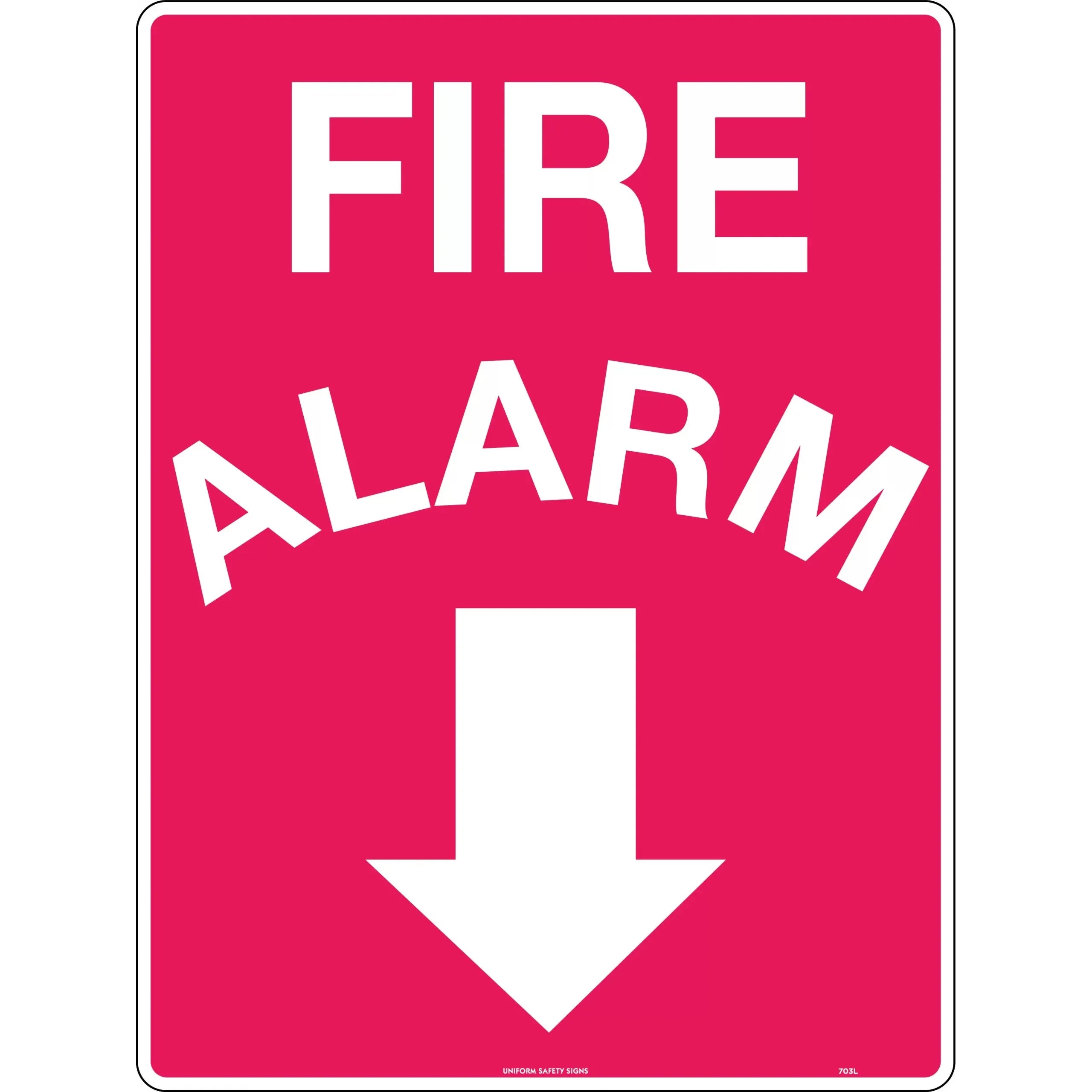 Uniform Safety Signs - 300x225mm - Self Adhesive - Fire Alarm (Arrow Down) | 703MA