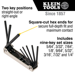 Klein Tools - NINE-KEY FOLDING HEX KEY SET. INCH SIZES | A-70591