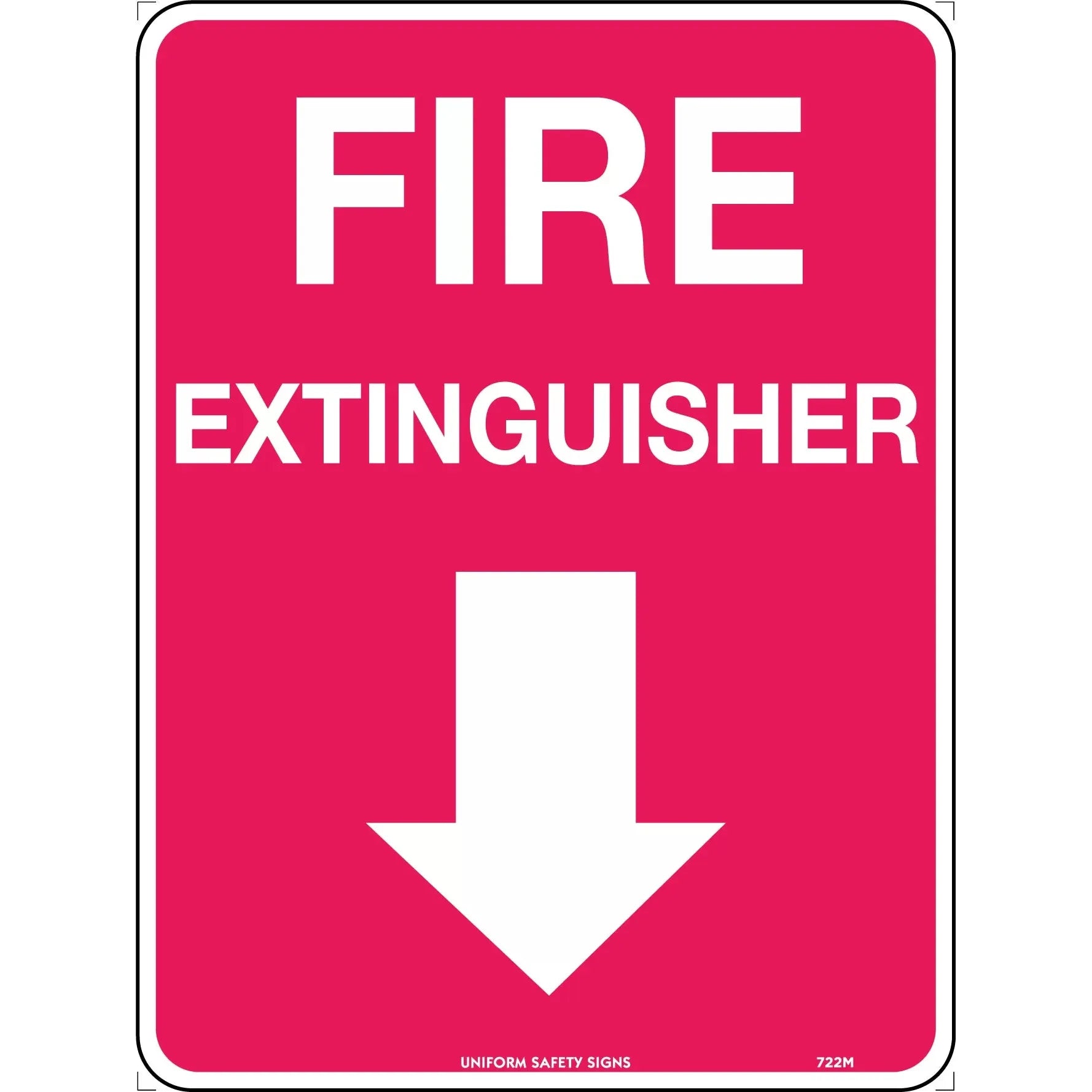 Uniform Safety Signs - 300x225mm - Metal - Fire Extinguisher (Arrow Down) | 722MM