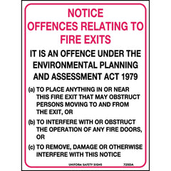 Uniform Safety Signs - 240x180mm - Self Adhesive - Notice Offences Relating To Fire Exits etc. | 725DA